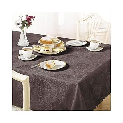 Image of Emma Barclay Damask Rose - Jacquard Table Cloth in Chocolate - 60x84 (152x213cm) Oval