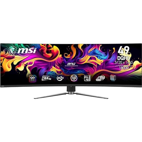 Image of MSI MPG 491CQP QD-OLED 49 Inch DQHD Curved Gaming Monitor-5120x1440(32:9) Quantum Dot OLED Panel,144Hz/0.03ms,99.28% DCI-P3,ΔE≤2,DisplayHDR True Black 400, KVM-DP 1.4a,HDMI 2.1,USB Type C(PD:90W)