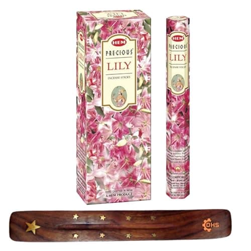 Image of HEM Incense sticks PRECIOUS LILY Full box of 6 with DHS incense stick holder for Yoga, Meditation, Healing, Spirituality, Aromatherapy, Incense Spa and Relaxation……