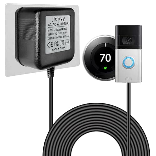 Image of jiooyy 24V 500mA Doorbell Power Adapter - 26.2ft Long C Wire Power Supply, Doorbell Transformer Fits Ring, Nest Hello, Wyze, Eufy Video Doorbells and Sensi,Nest,Honeywell Thermostat(Black)