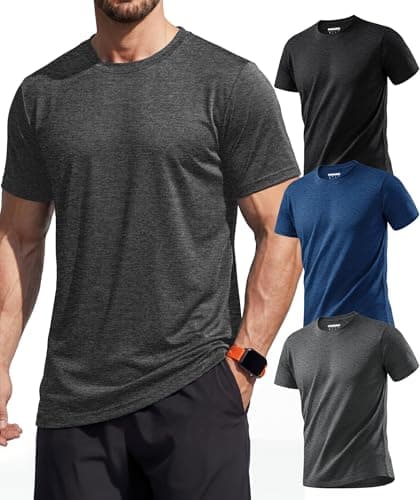 Image of MAGCOMSEN Pack of 3 T Shirts for Men UK Breathable Comfortable Running Shirts Quick Dry Gym Tops Lightweight Wicking Summer T-Shirts