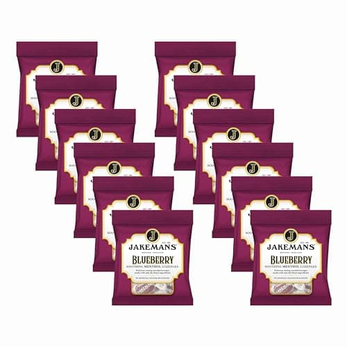 Image of Vellomart Jakemans Blueberry Soothing Menthol Lozenges 73g – Cooling Throat Relief Drops, Refreshing Blueberry Flavour, Pocket-Size Comfort Sweets (12)