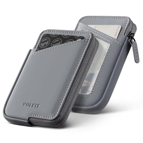 Image of VULKIT Credit Card Holder RFID Blocking Leather Zip Card Holder Wallet Slim Minimalist Card Wallet, Holds up to 10 Cards & Folded Notes