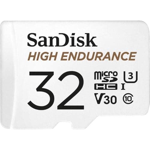Image of SanDisk HIGH ENDURANCE Video Monitoring for Dashcams & Home Monitoring 32 GB microSDHC Memory Card + SD Adaptor, Up to 100 MB/s read and 40 MB/s Write, Class 10, U3, V30, White