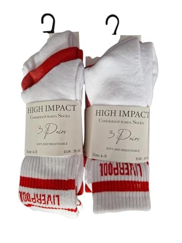Image of 6 PACK ADULT SPORTS SOCKS WITH LOGO LIVERPOOL. shoe size 6 to 11.