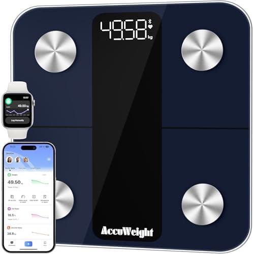 Image of ACCUWEIGHT Smart Body Fat Scale, Heart Rate Display Bathroom Scales for Body Weight with High Precision Sensor & APP Composition Monitor for BMI, BMR, Muscle, Protein, Water Percentage, kg/lb/st:lb