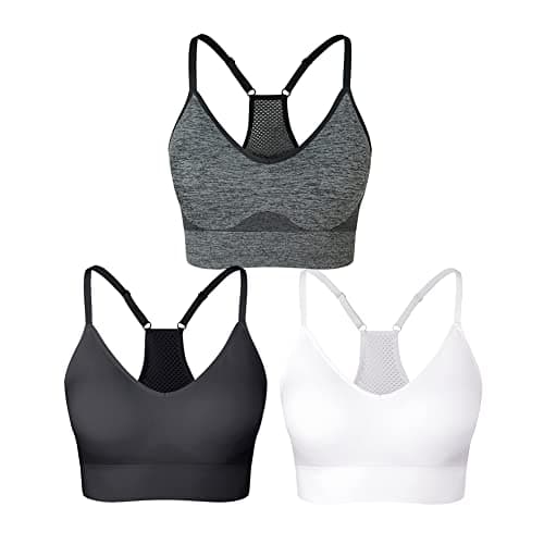 Image of SEGRILA Women’s Sports Bra Padded Racerback Workout Yoga Bras with Adjustable Straps,Black+Ivory+Grey,M