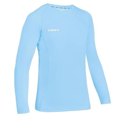Image of FORZA Junior Boys’ Base Layer Long Sleeve Top | Moisture Wicking, 4‑Way Stretch Compression Undershirt for for All Sports | Multiple Sizes and Colours Available (Light Blue, Age 9-10 (Junior))