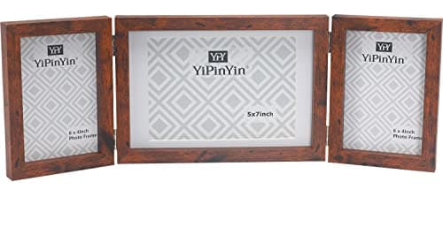 Image of Triple Multi Photo Frame 2-6x4 and 7x5'' Rustic Wood Effect, Hinged Foldable Picture Frames for Multiple Pictures 2-4x6'' and 5x7'', Wood effect College Picture Frames for Desktop Family Photo Frame.
