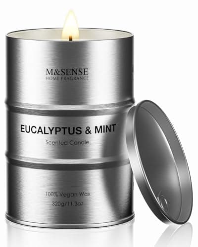 Image of M&SENSE Eucalyptus Mint Scented Candle, 320g Organic Soy Wax, Up to 70 Hours Burn Time, Non Toxic Fresh Home Fragrance Candle, Luxury Spa Gift for Men and Husband, Stress Relief and Relaxation