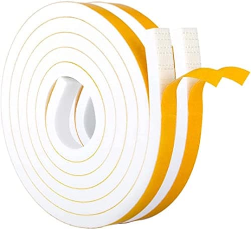 Image of Draught Excluder Self Adhesive Foam Tape 12mm(W) x 12mm(T) Window Door Weather Stripping SoundProof Weather Strip Tape Seals for Gap Seal,2 Rolls, Total 4M Long White