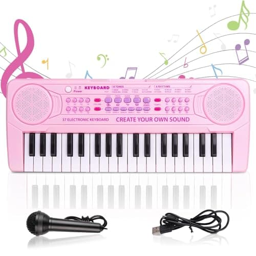 Image of m zimoon Kids Piano Keyboard, 37 Keys Electronic Music Piano for Kids Portable Multi-Function Musical Instruments Educational Toy Birthday Gifts for Boys Girls Children Beginner Ages 3-8 Pink