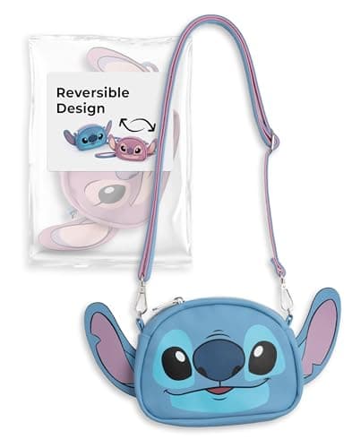 Image of Disney Lilo & Stitch Double-Sided Cross Body Bag | Blue Stitch & Angel Character Handbag | Adjustable Strap Small Carrier Movie Merchandise for Kids