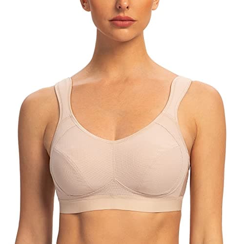 Image of AGONVIN Sports Bras for Women High Impact Plus Size Support Wirefree Running Control Pale Nude 34G