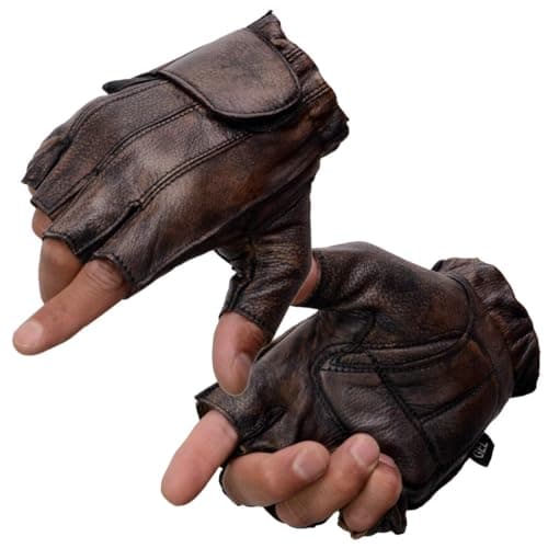 Image of Milwaukee Leather MG7561 Men's ‘Fingerless’ Distressed Brown Leather Gloves with Gel Palm - Medium