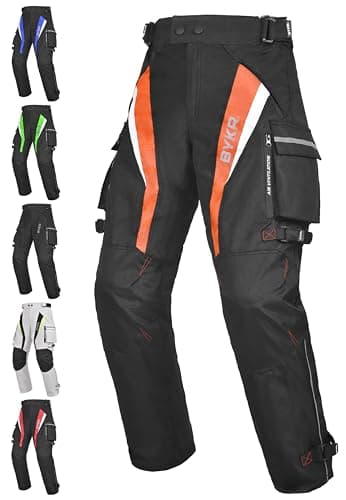 Image of BYKR Motorcycle Pants for Men & Women Armored Cordura Overpants Enduro ATV Dual Sports Motocross Cargo Touring Adventure Pant (30WX32L, Orange)