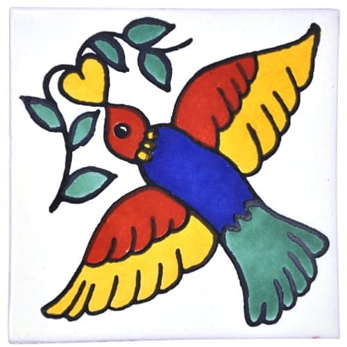 Image of Tumia LAC Handmade Mexican Talavera Tile - Authentic Style Quin Ceramic Tiles for Crafts, Backsplashes and Home Improvement - Individual Tile