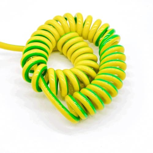Image of Coiled Power Cable Spiral Retractable Multi Core, 13AWG 2.5mm² Single Core Yellow Green Spring Spiral Cable 1-10 Meters(Stretch 1.5 Meters)