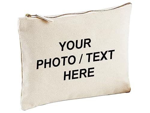 Image of D&T Personalised Your Text Jute Base Canvas Accessory Case Gift,Bag Customised Your image,Accessory Bag Appreciation Birthday Gift #W530 Natural M