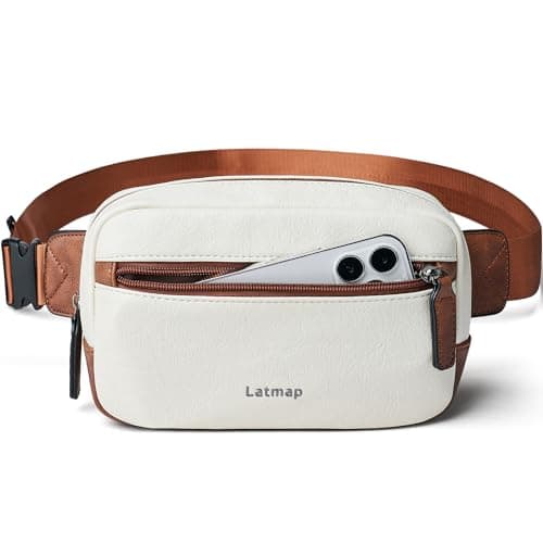 Image of LATMAP 2L Bumbag Fanny Packs for Women Man Belt Bag Small Fashion Crossbody Bag Waist Pack Faux Leather Waterproof Chest Bag Trendy Trendy (Beige)
