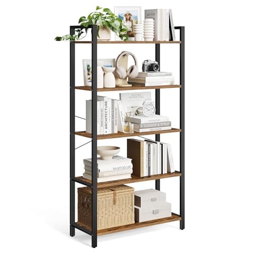 Image of VASAGLE 5-Tier Bookshelf, Bookcase, Shelving Unit, for Office, Study, Living Room, Bedroom, 30 x 80 x 153 cm, Industrial, Rustic Brown and Ink Black LLS081B01