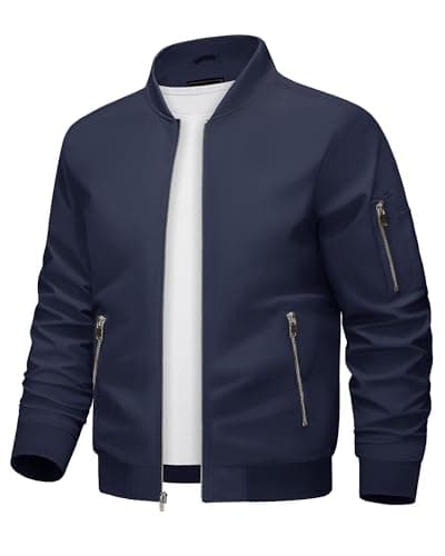 Image of KEFITEVD Men's Sports Jacket Summer Thin Baseball Jackets Spring Outwear Bomber Work Jacket Navy Blue, M