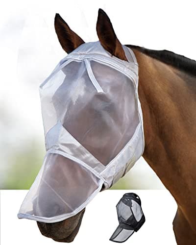 Image of Harrison Howard CareMaster Midge-proof Fleece Padding Horse Fly Mask Full Face No Ears Moonlight Silver Small Pony