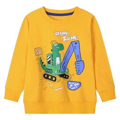 Image of Gumyoss Boys Sweatshirts Toddler Boys Cotton Pullover Jumper Crew Neck Long Sleeve Tops for Little Kids Toddler Boys Clothes, 3 Years, Excavator Yellow