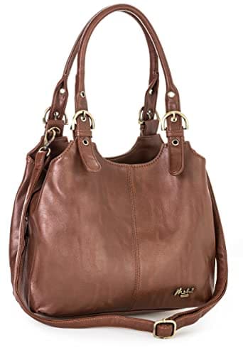 Image of Mabel London Womens Multiple Pockets Handbag - Medium Size Multi Compartments Bag with a Long Shoulder Strap - AMELIA (Medium Tan)