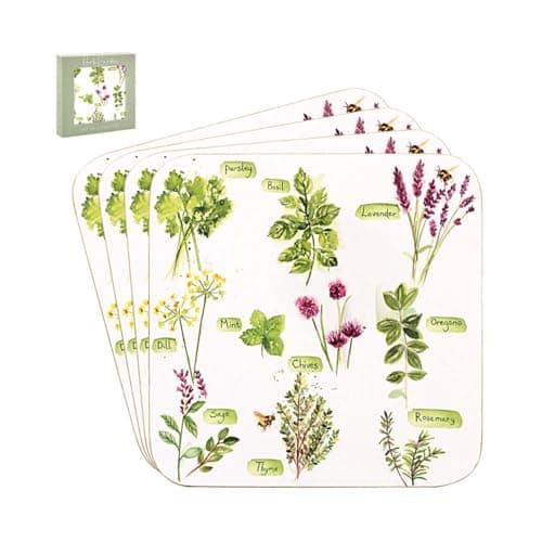 Image of The Leonardo Collection Herb Garden Coasters Set of 4 Jennifer Rose Gallery For Home & Office | Stylish Coaster For Tabletops & Dining Spaces | Decorative Home Accessories for Drinks & Tables
