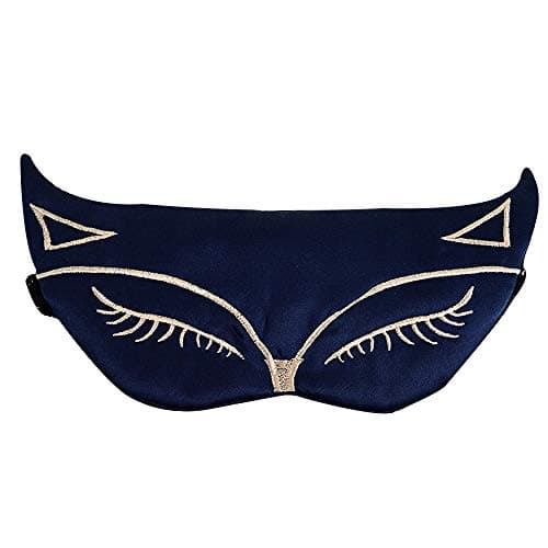 Image of LA HUATE Cute Cat Eye Mask Natural Silk Eyeshade Soft Eye Covers Smooth Sleep Mask (2128 Navy Blue)