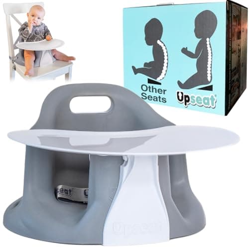Image of Upseat Baby Floor Seat Booster Chair for Sitting Up with Removable Tray for Meals and Playtime, Developed with Physiotherapists for Safe and Healthy Hip Development and Posture (Grey)