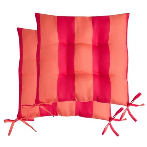 Image of OHS 2 Pack Seat Pads for Dining Chairs, Stripe Indoor Outdoor Chair Cushions with Ties for Garden Furniture Bistro Chairs Kitchen Dining Chair Cushions, Orange/Pink - 40 x 40cm