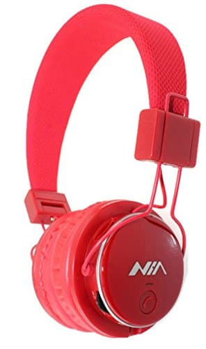 Image of ameego Foldable BT Headphones with Microphone, Micro SD/TF Card Player, FM Radio, 3.5mm AUX in with volume control APP control Stereo Headset for Mobile Phone,Tablet, PC, notebook, Gaming (Red)