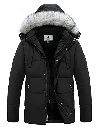 Image of WenVen Men's Winter Puffer Coat Thicken Cotton Outdoor Winter Warm Windproof Padded Jacket with Hood Black XXL