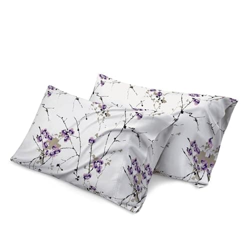 Image of Shadow Sleep Pillow Case 100% Egyptian Cotton 400 Thread Count Luxury Floral Printed Flower Design Pair of Pillowcases Breathable Soft Machine Washable Bed Pillow