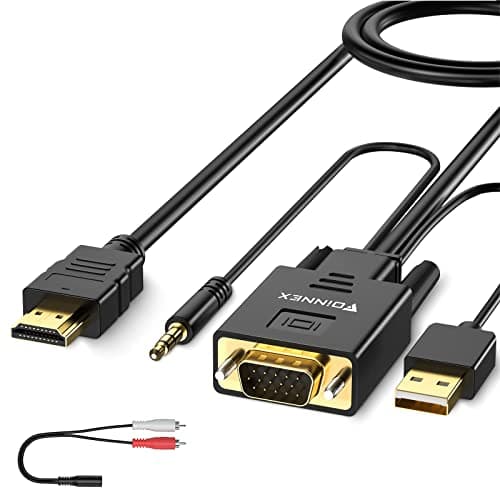 Image of FOINNEX VGA to HDMI Adapter Cable with Audio, Convert VGA Source (PC) in HDMI Connector (TV/Monitor) 1080P, Active Male VGA to HDMI Out Lead Video Adattatore cord for Computer, Projector, 10FT/3M