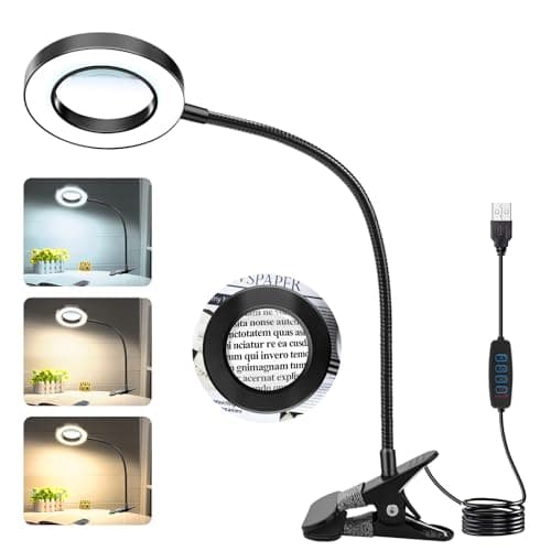 Image of JUOIFIP 10X Magnifying Glass with Light and Stand, Magnifying Lamp Magnifiers with Clamp 3 Modes USB Light, Magnif.ying Glasses for Hobbies,Reading, Crafting,Sewing,Seniors,Craft Work