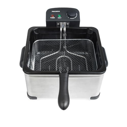 Image of Progress 5L Deep Fat Fryer - 2 x 2.5L, Non-Stick Removable Basket and Lid, Easy Clean, 150-190°C, Viewing Window, Adjustable Temperature Control, Power/Ready Light, Cool-Touch Handle, Anti-Slip, 2000W