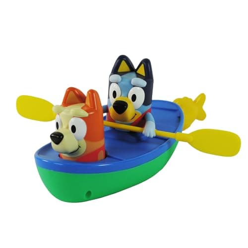 Image of Toomies Bluey Canoe | Bluey and Bingo Toddler Bath Toys in Canoe with Pull Cord Activated Bluey Paddling Action | Officially Licensed Bluey Toys | ToddlerToys for 18 Month Old Plus