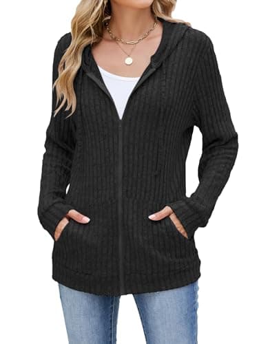 Image of iChunhua Hoodies for Women UK Zip up Jumpers Longline Hooded Cardigans Lightweight Jacket with Pockets (Black, XX-Large)