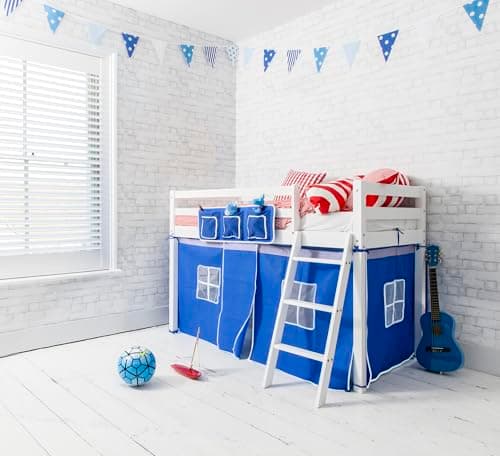 Image of Noa and Nani Ontario Cabin Bed Midsleeper Shorty with Blue Tent in Classic White