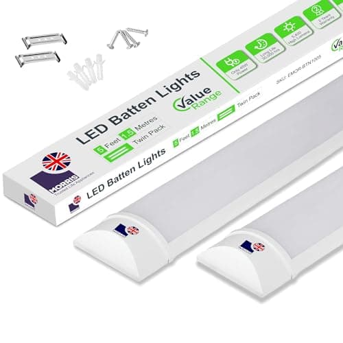 Image of Morris Eco LED 5ft Office Ceiling Strip Light - Batten Light Twin Pack - Ideal for Offices, Garage & Workshop,150cm, 6500K, IP20 5400 Lumens