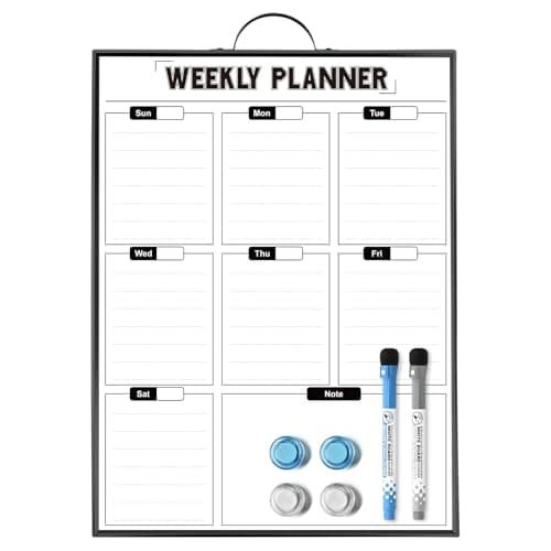 Image of ANLIOTE Weekly Planner Whiteboard for Wall Door Hanging, 40x30cm Aluminum Frame Small White Board with Handle, A3 Magnetic Calendar as Meal Planning, to Do List, Daily Planner for Home Kitchen Office