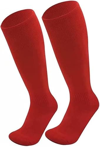 Image of reshmena® 1 Pair Mens Football socks Rugby Hockey Sports Knee High Socks Mens Knee High Football Socks Outdoor Soccer Socks Men Football Running Socks (6-11) Red