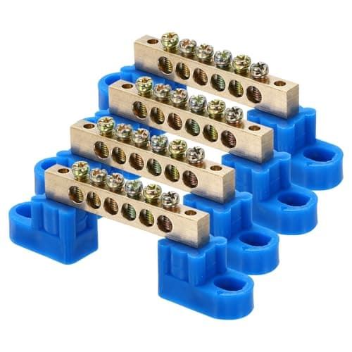 Image of sourcing map 4 Pcs Terminal Ground Bar, 6 Positions Screw Brass Terminal Bus Bar, 6x9mm Ground Terminal Block for Electrical Equipment, Distribution Box, Blue