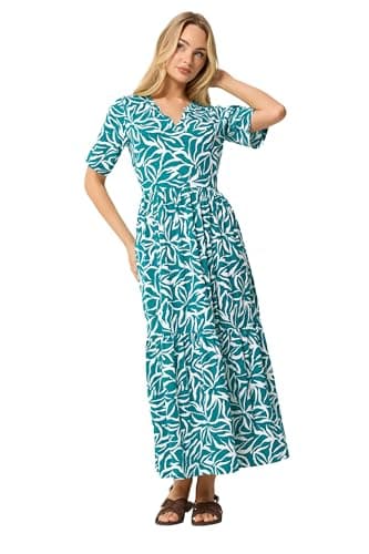 Image of M&Co Green Abstract Print Tiered Cotton Maxi Dress - Women's