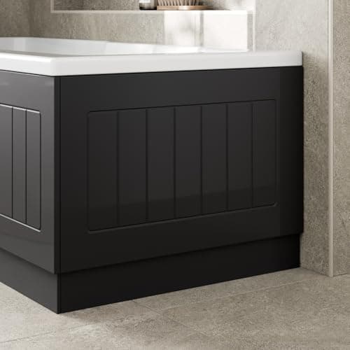 Image of Affine® Tongue & Groove 700mm End MDF Bath Panel 15mm, Modern Wooden Panels for Bathroom Baths Soaking Tubs, Adjustable Plinth, Easy to Cut, Black Gloss