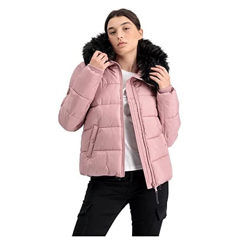 Image of Alpha Industries Women's Hooded Puffer Alpha Winter Jacket, Silver Pink, XL