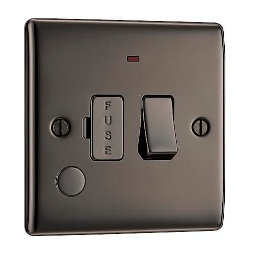 Image of BG Electrical Switched Fused Connection Unit with LED Power Indicator and Flex Outlet, Fused Spur Switch, Double Pole, Raised and Slim Profile, Round Edges, Nexus Metal, Black Nickel, 13A, NBN53